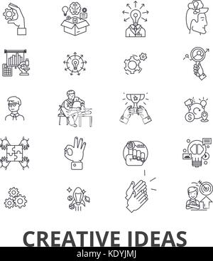 Idee creative, innovazione, soluzione, di creatività e di immaginazione,linea di brainstorming icone corse modificabile. design piatto illustrazione vettoriale il concetto di simbolo. lineare segni isolato Illustrazione Vettoriale