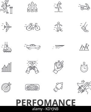 Perfomance, successo, conseguimento, obiettivo di business, pietra miliare le icone della linea. corse modificabile. design piatto illustrazione vettoriale il concetto di simbolo. lineare segni isolato Illustrazione Vettoriale
