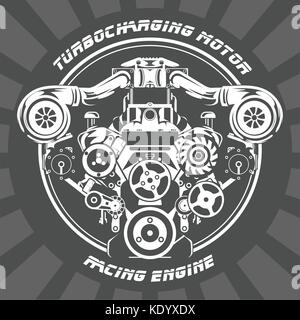 Sovralimentazione motore racing - Potenza motore emblema Illustrazione Vettoriale