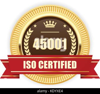 Iso 45001 certified medal - Salute e sicurezza sul posto di lavoro Illustrazione Vettoriale