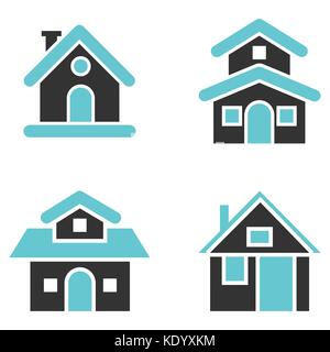 Insieme di case, edificio icona impostare, vettore iconico linea semplice Illustrazione Vettoriale