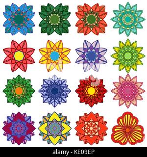 Set di venti cinque colori stilizzati fiori, illustrazioni vettoriali isolati su sfondo bianco Illustrazione Vettoriale