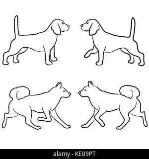 Set di quattro piedi e camminare i cani, i contorni del vettore Illustrazione Vettoriale