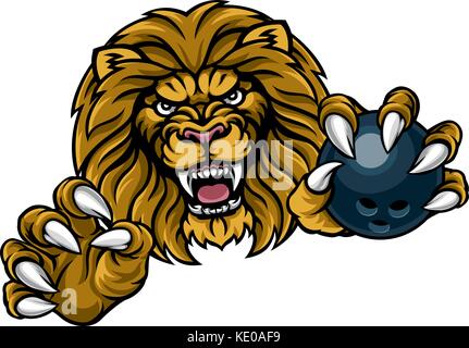Lion palla da bowling mascotte sportive Illustrazione Vettoriale