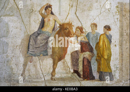 Affresco raffigurante il rapimento di Europa. Attribuito al Maestro Chiaro. I secolo d.c. Quarto stile pompeiano (45-79). Pompei. Museo Archeologico Nazionale. Napoli. L'Italia. Foto Stock