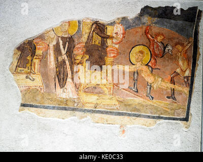 San Erasmo flagellato alla presenza dell'Imperatore (metà dell'VIII secolo) - Crypta Balbi (Museo Nazionale di Roma) - Italia Foto Stock