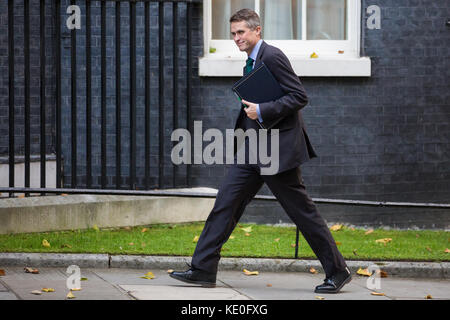 Londra, Regno Unito. Xvii oct, 2017. gavin williamson mp, chief whip, arriva al 10 di Downing Street per la prima riunione del gabinetto fin dal primo ministro theresa maggio la visita a Bruxelles per cercare di sbloccare i colloqui in merito brexit un periodo di transizione. Credito: mark kerrison/alamy live news Foto Stock