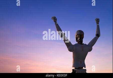 3D rendering vista posteriore robot umanoide braccio incrociati su sfondo  bianco Foto stock - Alamy