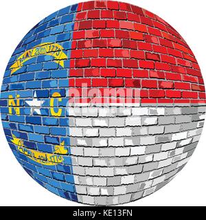 Sfera con North Carolina flag - illustrazione, North Carolina bandiera sfera in mattoni in stile grunge astratto mattone bandiera del North Carolina in cerchio Illustrazione Vettoriale