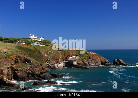 La lucertola faro visto da lizard point, Cornwall. Foto Stock