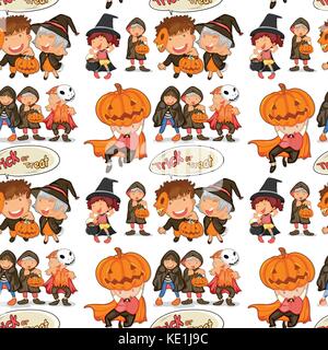 Seamless tema Halloween con i bambini in costume illustrazione Illustrazione Vettoriale