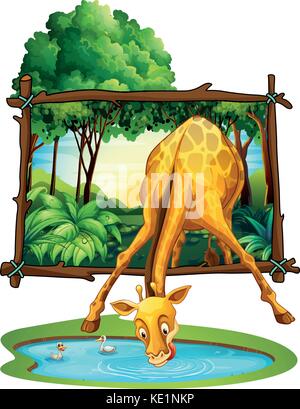 Una giraffa di acqua potabile nella giungla illustrazione Illustrazione Vettoriale