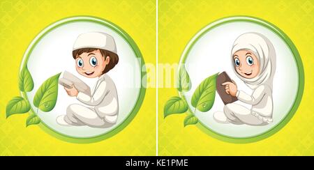 Ragazzo musulmano e lettura della ragazza prenota illustrazione Illustrazione Vettoriale