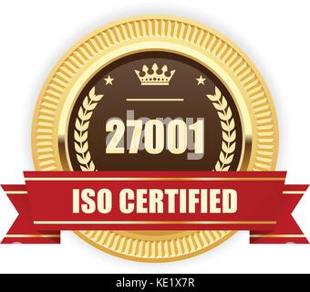 Iso 27001 certified medal - la gestione della sicurezza delle informazioni Illustrazione Vettoriale