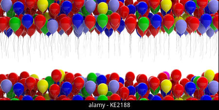 Palloncini colorati su sfondo bianco, spazio copia. illustrazione 3d. Foto Stock