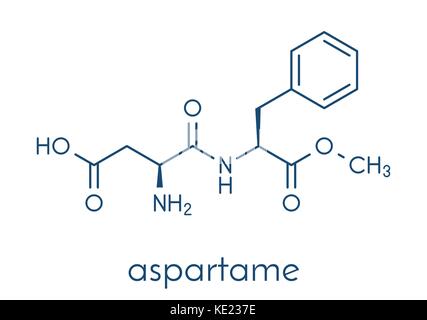 Aspartame dolcificante artificiale molecola (sostituti dello zucchero). formula scheletrico. Illustrazione Vettoriale