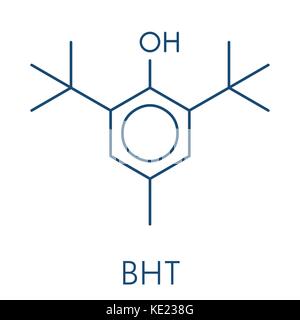 Idrossitoluene butilato (BHT) molecola antiossidante. formula scheletrico. Illustrazione Vettoriale