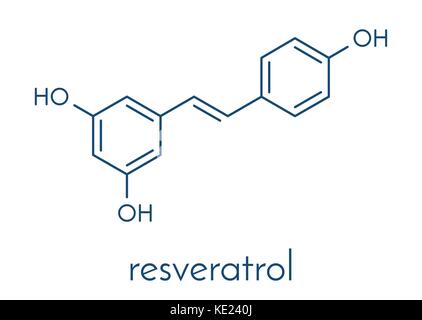 Il resveratrolo molecola. presente in molte piante tra cui uva e lamponi. ritiene di avere un certo numero di effetti positivi sulla salute. formula scheletrico Illustrazione Vettoriale