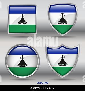 Il Lesotho bandiera - 4 forme bandiere membri paese del mondo con un tracciato di ritaglio Illustrazione Vettoriale