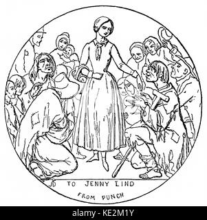 Lind, Jenny - soprano svedese 6 Ottobre 1820 - 2 novembre 1887. Dando l'elemosina ai poveri. La didascalia recita "l'Usignolo che canta in inverno' dal punzone 1849 Foto Stock