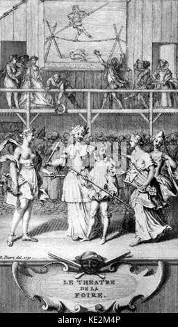 Le Theatre de la Foire. Allegoria della fondazione dell Opera comica. Incisione, Paris, 1730. Foto Stock