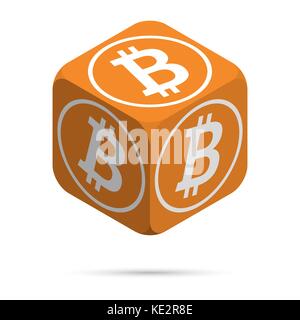 Bitcoin. orange bitcoin cubo cubo isometrica con bianco segno bitcoin sui lati. isolata figura cubica con ombra su sfondo bianco Illustrazione Vettoriale