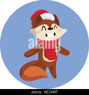Biglietto di auguri di Natale. Design natalizio vintage con volpe Illustrazione Vettoriale