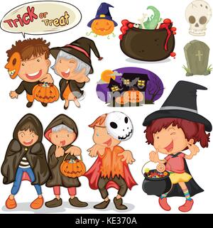 Bambini vestirsi per halloween illustrazione Illustrazione Vettoriale