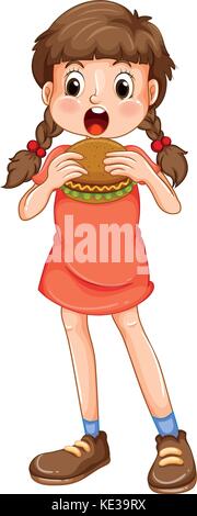 Bambina mangiare hamburger illustrazione Illustrazione Vettoriale