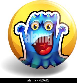 Blue Monster sul badge giallo Illustrazione Vettoriale