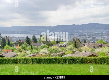 Vista in lontananza di Zurigo, la città più grande della Svizzera Foto Stock