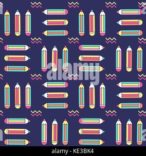 La vibrante seamless pattern con matite di memphis in stile, formato vettoriale Illustrazione Vettoriale