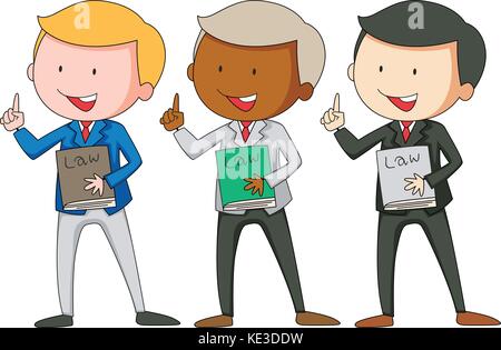 Tre uomini in tuta azienda legge libri illustrazione Illustrazione Vettoriale