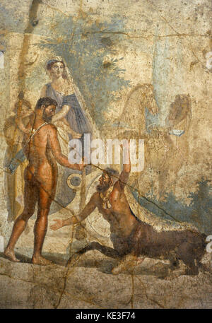 Heracles con Hyllus in armi, guarda il centauro nessus. Accanto a loro Deianira. I secolo d.c. Casa del centauro. Pompei. Museo Archeologico Nazionale. Napoli. L'Italia. Foto Stock