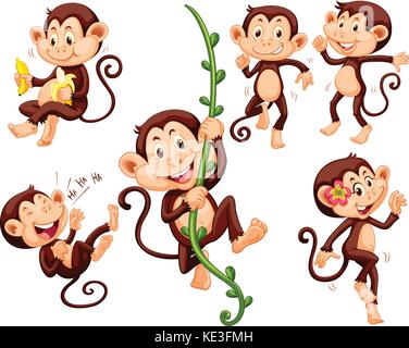 Scimmiette facendo cose diverse illustrazione Illustrazione Vettoriale