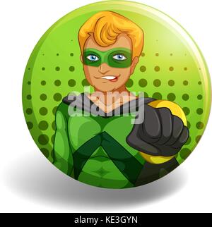 Il supereroe in verde sul round illustrazione di badge Illustrazione Vettoriale