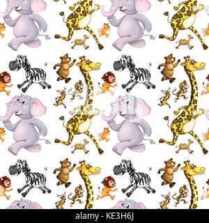 Sfondo senza giunture con molti animali in esecuzione illustrazione Illustrazione Vettoriale