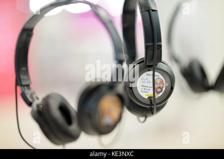 Audiolibro alla fiera del libro, Germania, città di Francoforte, 12. Ottobre 2017. Foto: Frank May | utilizzo in tutto il mondo Foto Stock