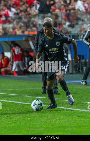 Lisbona, Portogallo. Xviii oct, 2017. ottobre 18, 2017. Lisbona, Portogallo. manchester unitedõs avanti dall'Inghilterra rashford marcus (19) durante il gioco del terzo round della UEFA Champions League gruppo a, SL Benfica v manchester united fc credito: Alexandre de Sousa/alamy live news Foto Stock