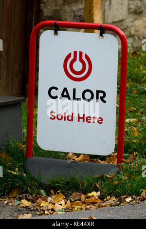 Calor venduto qui segno, Oxford Canal, REGNO UNITO Foto Stock