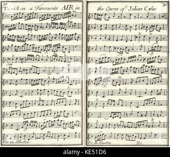 Handel 's punteggio per l'opera di Giulio Cesare,inizio hautboy versione. pag.30 -31 : Tu sei il cor, un preferito aria nell'opera di Giulio Cesare. Pubblicato a Londra, 1731. George Frideric Handel, del compositore tedesco: 23 Febbraio 1685 - 14 Aprile 1759 Foto Stock