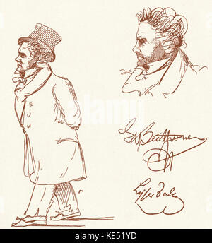 Ludwig van Beethoven - caricatura / Disegno del compositore tedesco di J.P. Lyser. 17 Dicembre 1770 - 26 Marzo 1827 Foto Stock