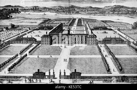 Royal Hospital Chelsea costruito da Sir Christopher Wren, come è apparso nel 1690. CW: (20 Ottobre 1632 - 25 febbraio 1723) del xvii secolo designer inglese, astronomo e architetto. Foto Stock