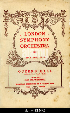 " London Symphony Orchestra" "London Symphony Orchestra": programma analitico da F Gilbert Webb. 26 Maggio, 1913. Queen's Hall. Conduttore: Willem Mengelberg. Pianista solista: Josef Lhevinne. WM: Olandese conduttore, 28 marzo 1871 - 22 Marzo 1951. JL: Russo pianista e insegnante di pianoforte, 13 Dicembre 1874 - 2 dicembre 1944. Foto Stock