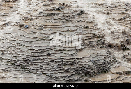 Primo piano di terrazze di silice nella zona geotermica attiva di Waiotapu, Rotorua, Nuova Zelanda Foto Stock