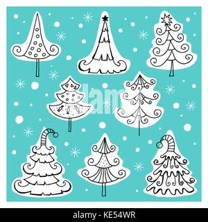 Set di vettore di diverse icone di alberi di natale Illustrazione Vettoriale