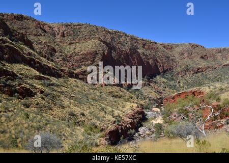 La vista delle gamme della montagna attorno ad Alice Springs, Australia centrale Foto Stock