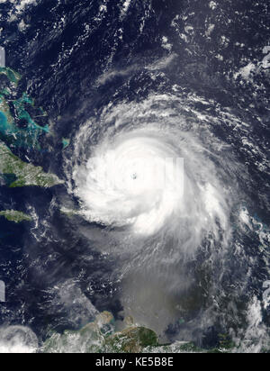 Vista satellitare di uragano irma su puerto rico e hispaniola. Foto Stock
