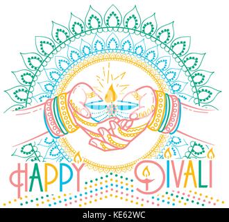 Biglietto di auguri. vacanze - felice Diwali. Icona in stile lineare Illustrazione Vettoriale