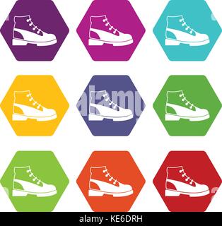 Gli uomini oxfords icon set hexahedron colore Illustrazione Vettoriale